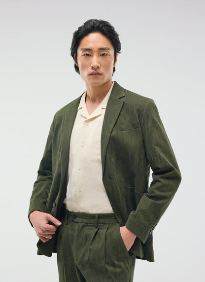 Men's Houndstooth Relaxed Blazer - Suit Jacket - Forest Green