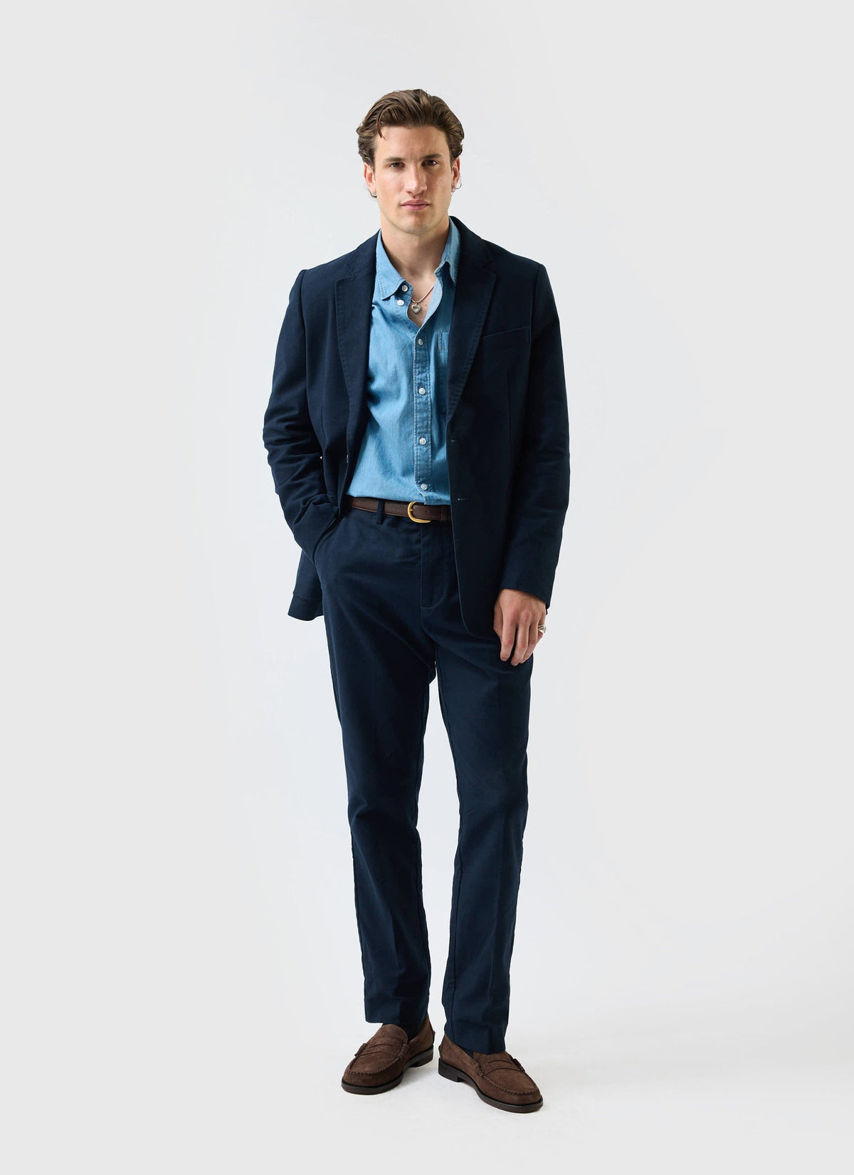Tailored Moleskin Blazer - Navy