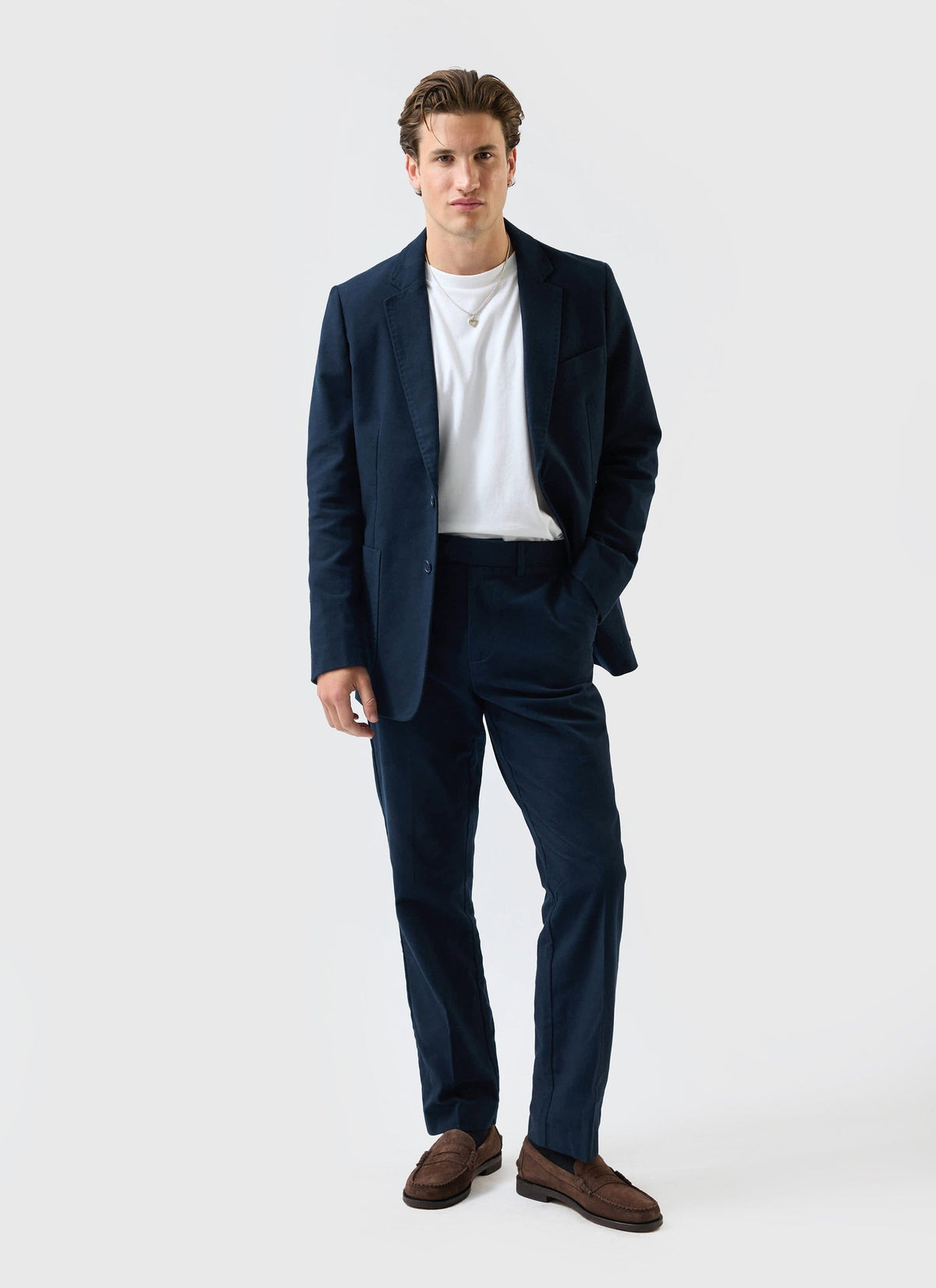 Tailored Moleskin Blazer - Navy