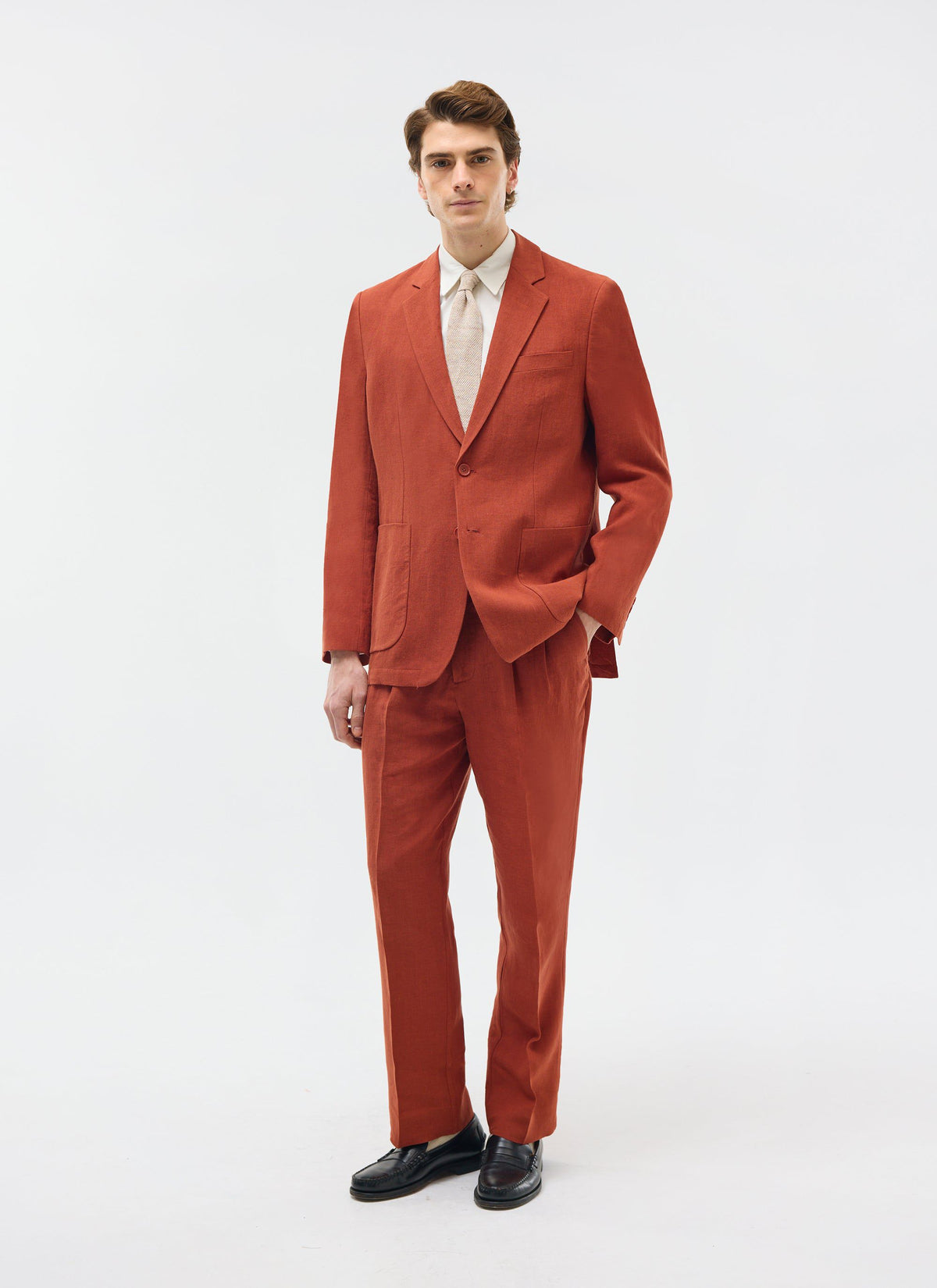 Men's Linen Blazer - Suit Jacket - Rust Red