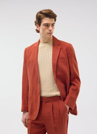 Men's Linen Blazer - Suit Jacket - Rust Red