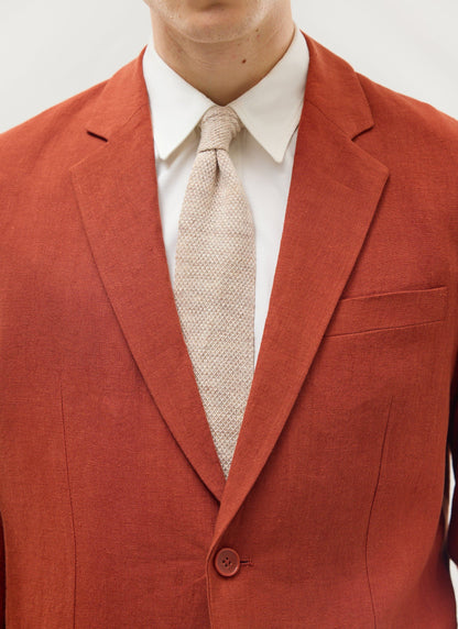 Men's Linen Blazer - Suit Jacket - Rust Red