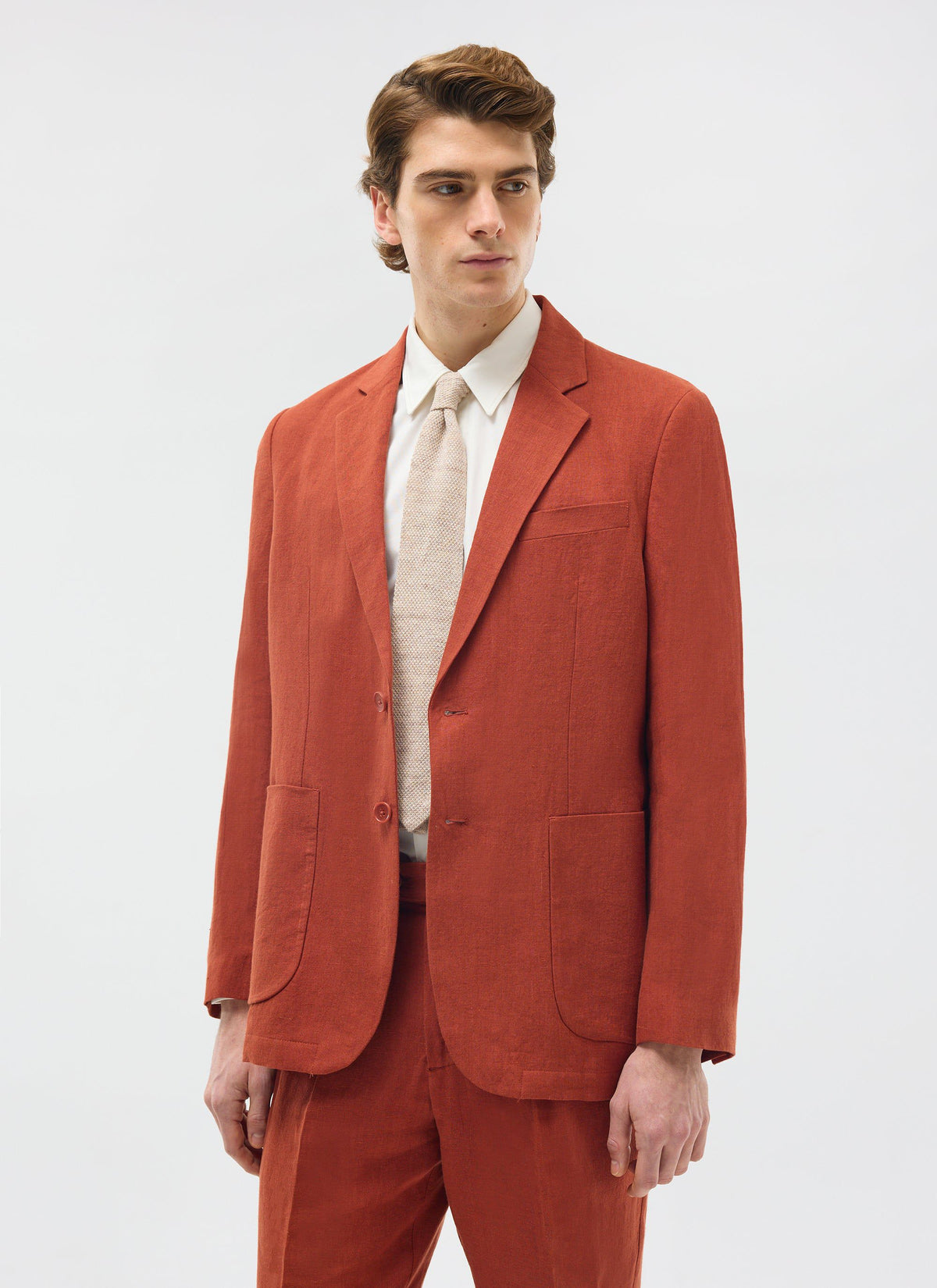 Men's Linen Blazer - Suit Jacket - Rust Red