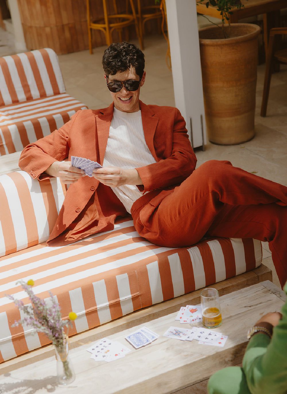 Men's Linen Blazer - Suit Jacket - Rust Red