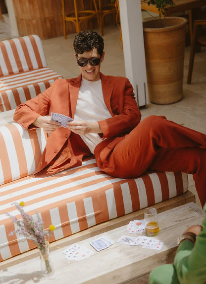 Men's Linen Blazer - Suit Jacket - Rust Red