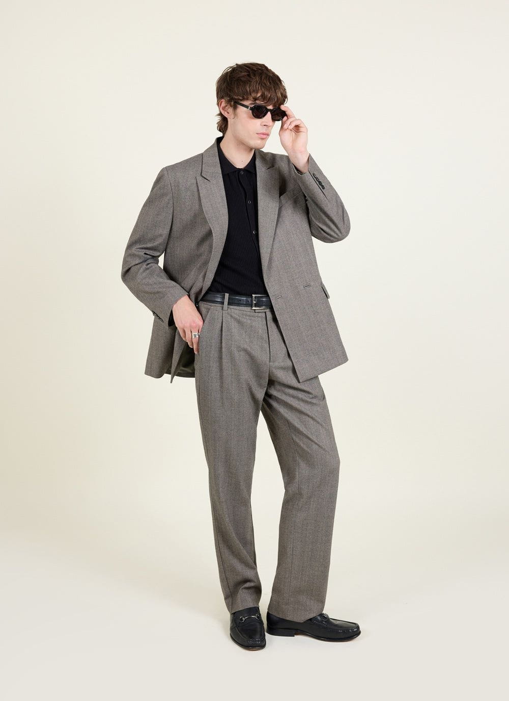 Men's Double Breasted Blazer - Tailored - Herringbone - Grey