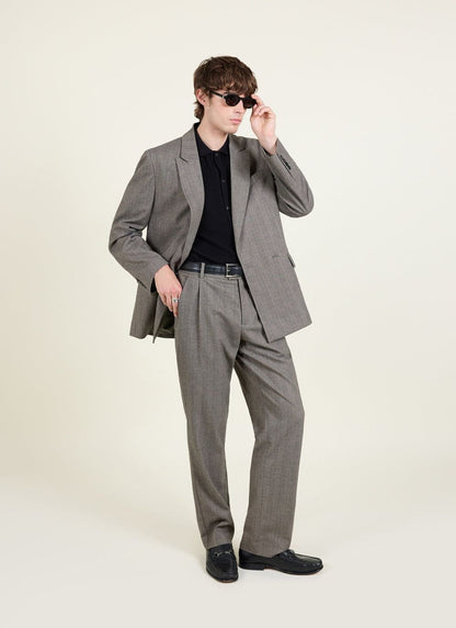 Men's Double Breasted Blazer - Tailored - Herringbone - Grey