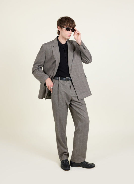 Men's Double Breasted Blazer - Tailored - Herringbone - Grey