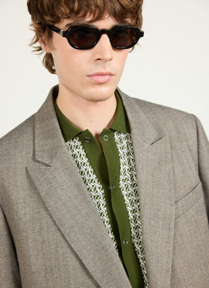 Men's Double Breasted Blazer - Tailored - Herringbone - Grey