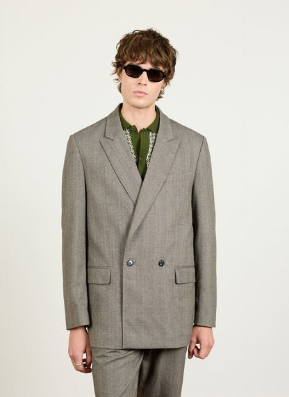 Men's Double Breasted Blazer - Tailored - Herringbone - Grey