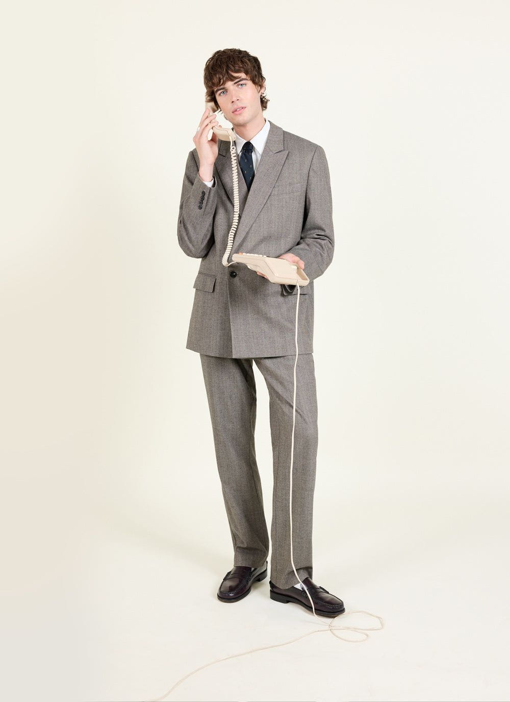 Men's Double Breasted Blazer - Tailored - Herringbone - Grey