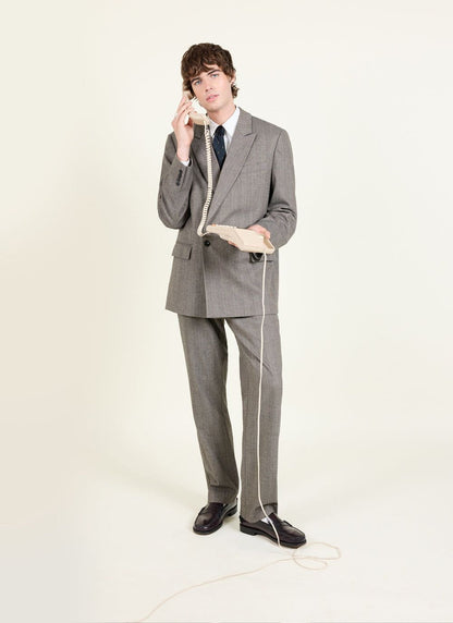 Men's Double Breasted Blazer - Tailored - Herringbone - Grey