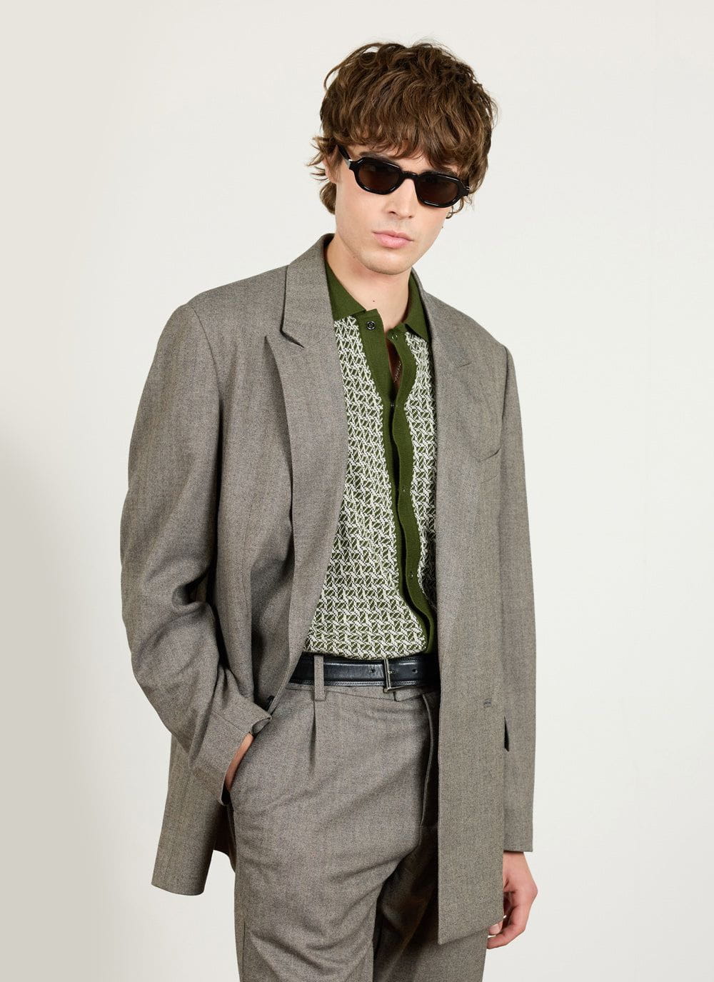 Men's Double Breasted Blazer - Tailored - Herringbone - Grey