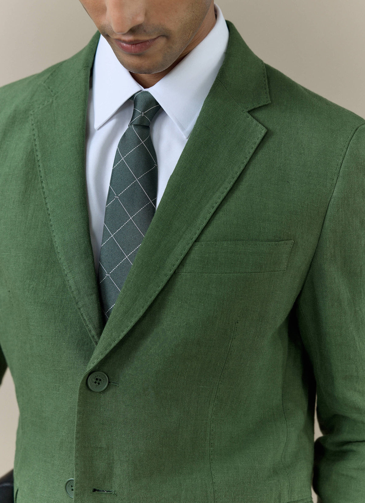 Men's Forest Green Silk Tie - Window Pane Key Jacquard