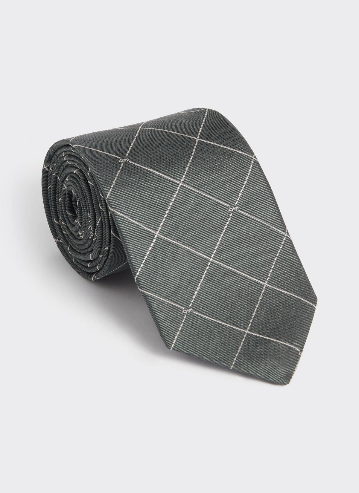 Men's Forest Green Silk Tie - Window Pane Key Jacquard