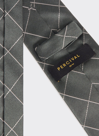 Men's Forest Green Silk Tie - Window Pane Key Jacquard
