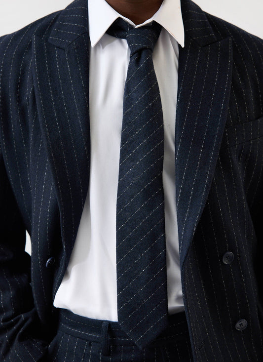 Men's Textured Stripe Tie - Cotton - Navy