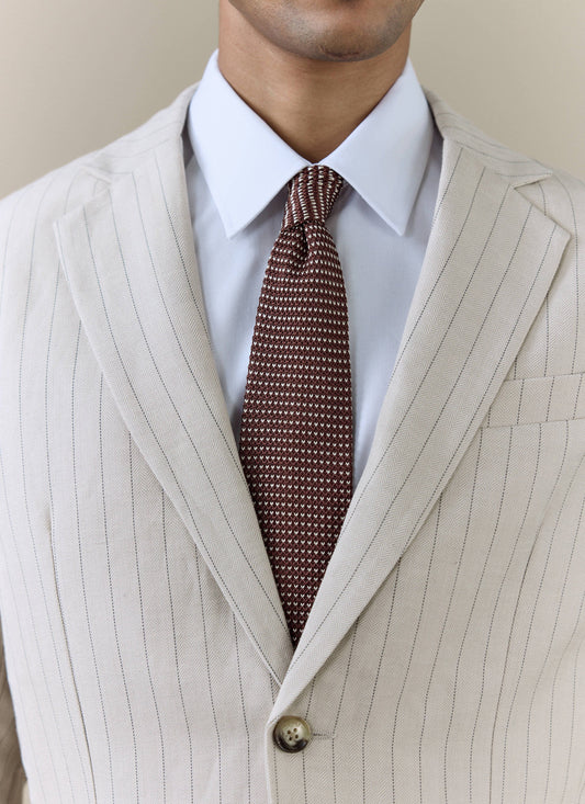 Men's Brown Silk Tie - Birdseye Pattern