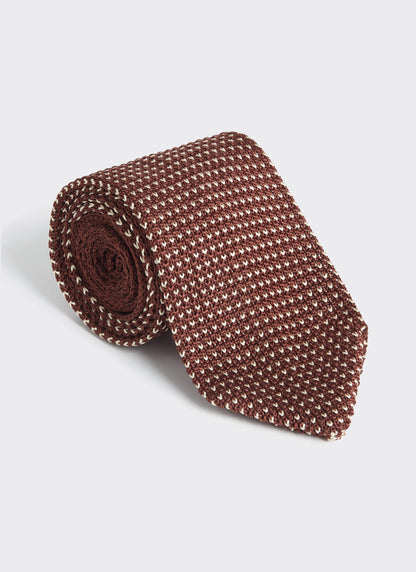 Men's Brown Silk Tie - Birdseye Pattern