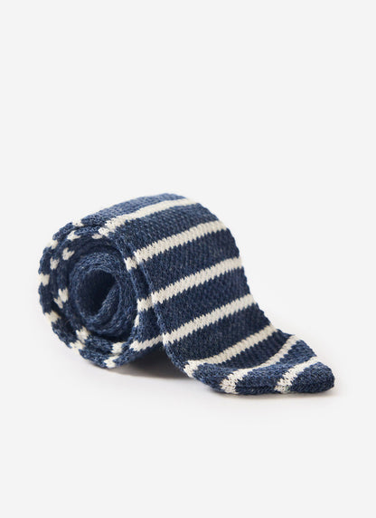 Men's Linen Neck Tie - Navy Marl Stripe