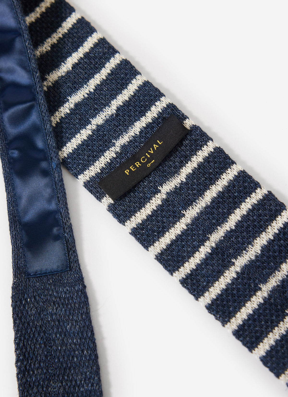 Men's Linen Neck Tie - Navy Marl Stripe