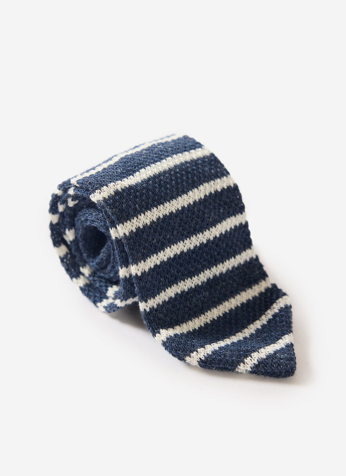 Men's Linen Neck Tie - Navy Marl Stripe