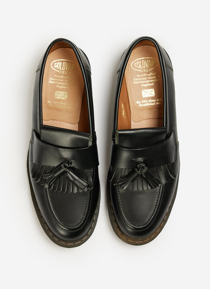 Men's Solovair Loafers - Hi-Shine Tassel - 100% Leather - Black