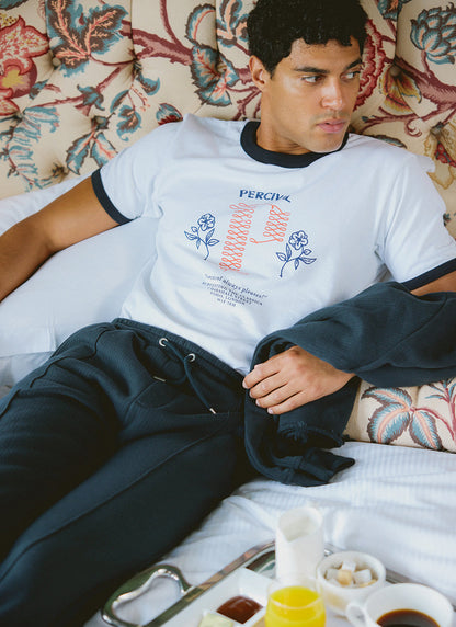 Tucker Ringer T-Shirt - Organic Cotton - White with Navy - Percival