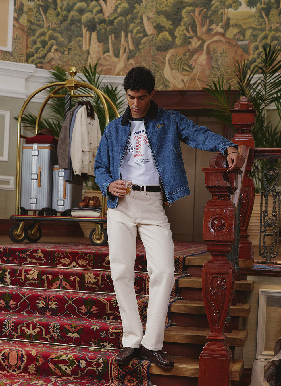 Tucker Ringer T-Shirt - Organic Cotton - White with Navy - Percival