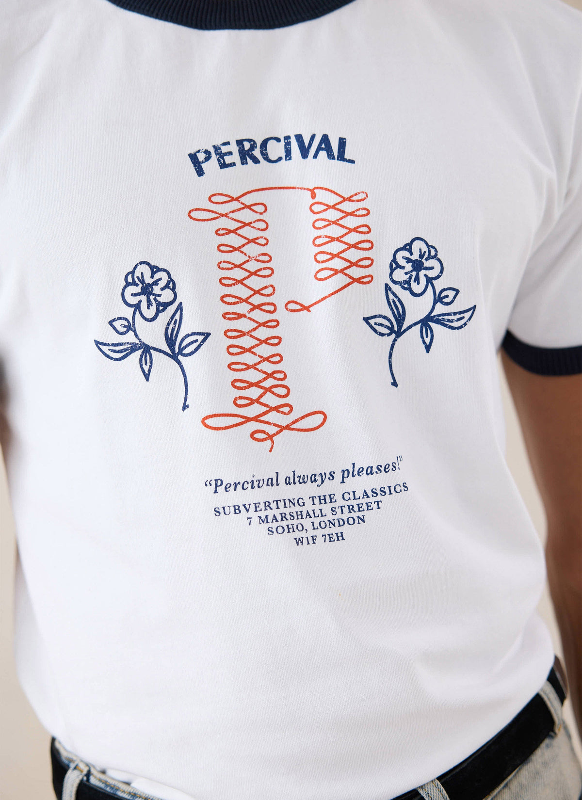 Tucker Ringer T-Shirt - Organic Cotton - White with Navy - Percival