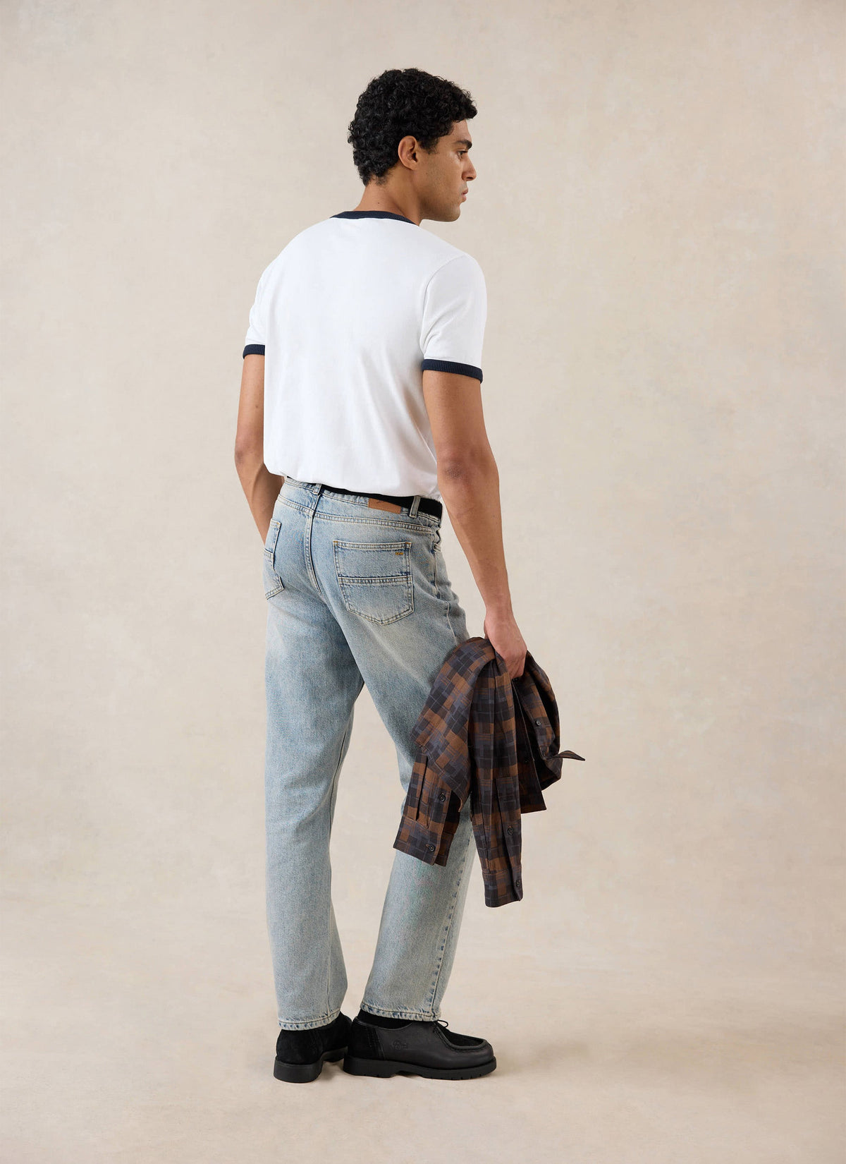 Tucker Ringer T-Shirt - Organic Cotton - White with Navy - Percival