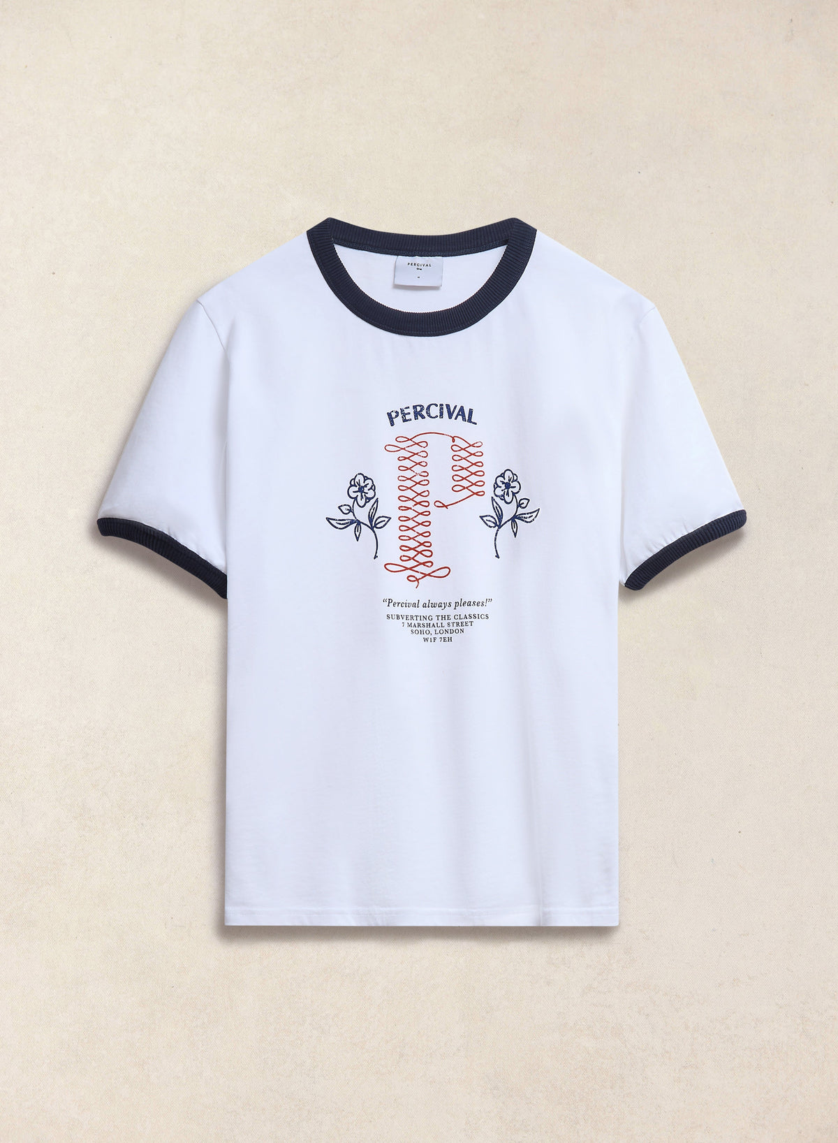 Tucker Ringer T-Shirt - Organic Cotton - White with Navy - Percival
