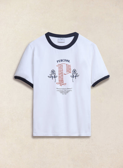 Tucker Ringer T-Shirt - Organic Cotton - White with Navy - Percival