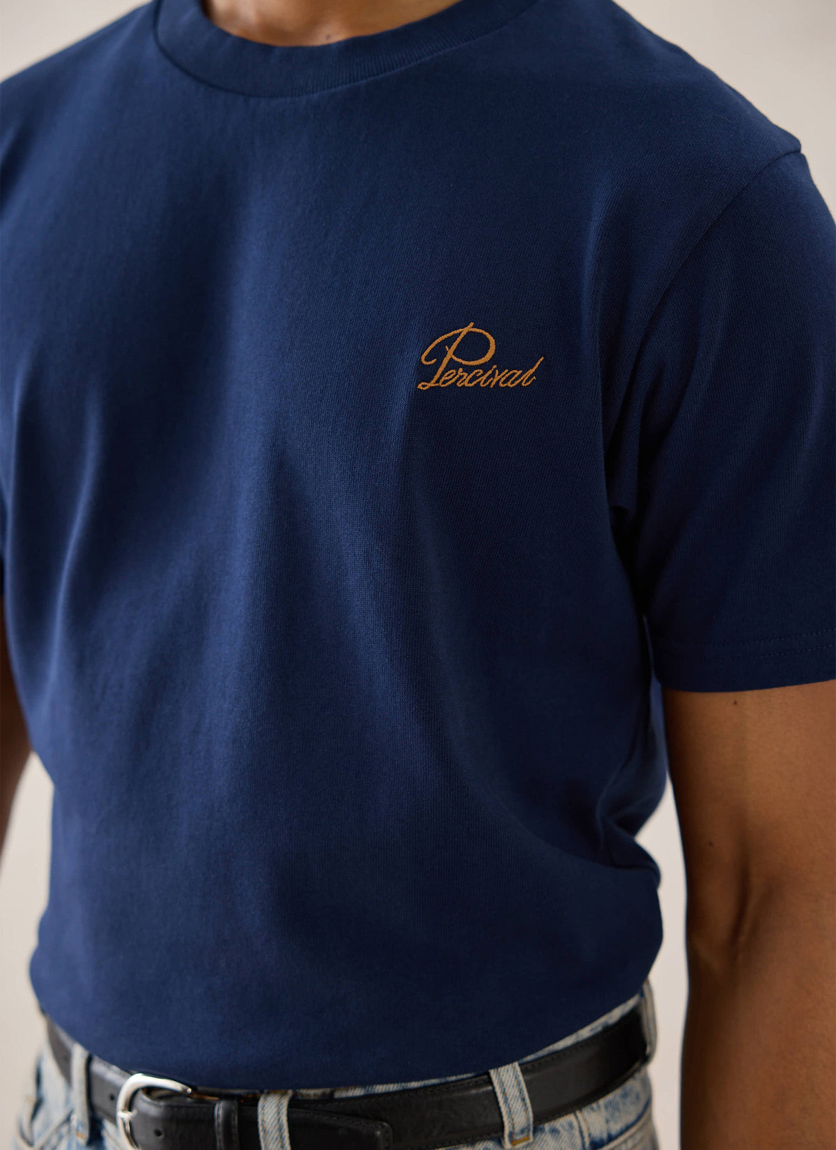 Navy Script Embroidered T-Shirt - Organic Cotton - Percival