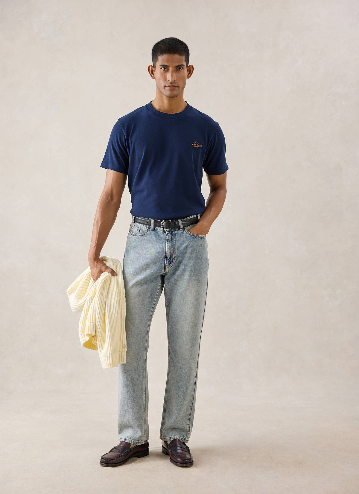 Navy Script Embroidered T-Shirt - Organic Cotton - Percival