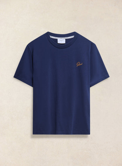 Navy Script Embroidered T-Shirt - Organic Cotton - Percival