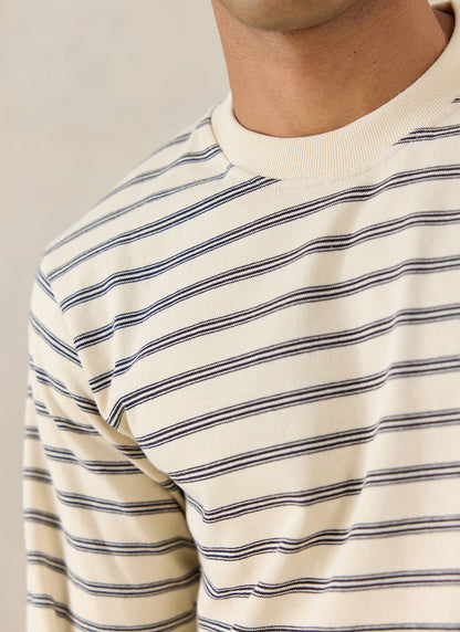 Men's Striped Long Sleeve T Shirt: Arlo - Cotton - White - Percival