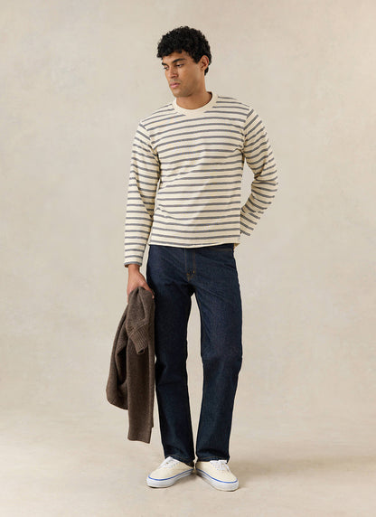 Men's Striped Long Sleeve T Shirt: Arlo - Cotton - White - Percival