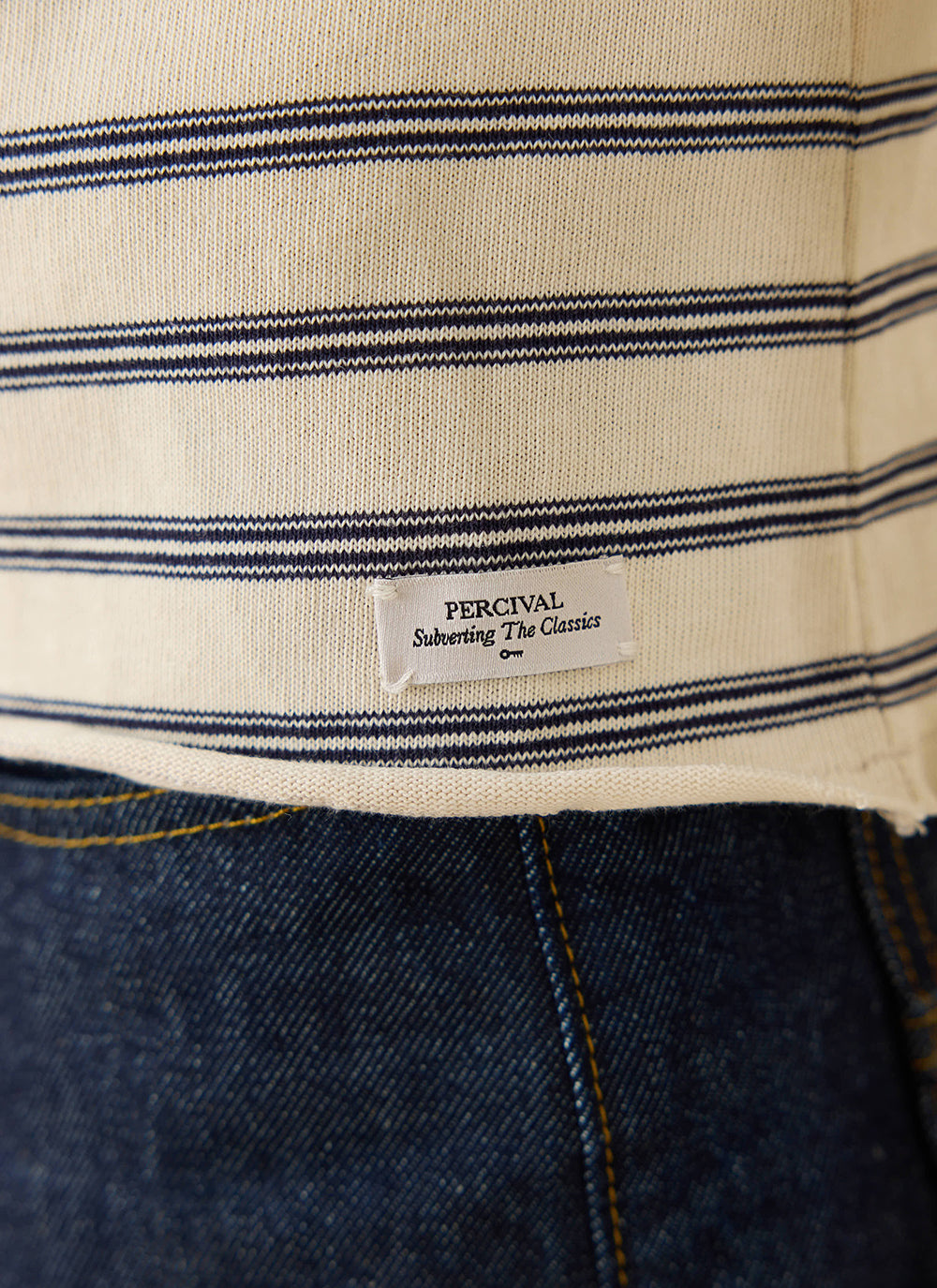 Men's Striped Long Sleeve T Shirt: Arlo - Cotton - White - Percival