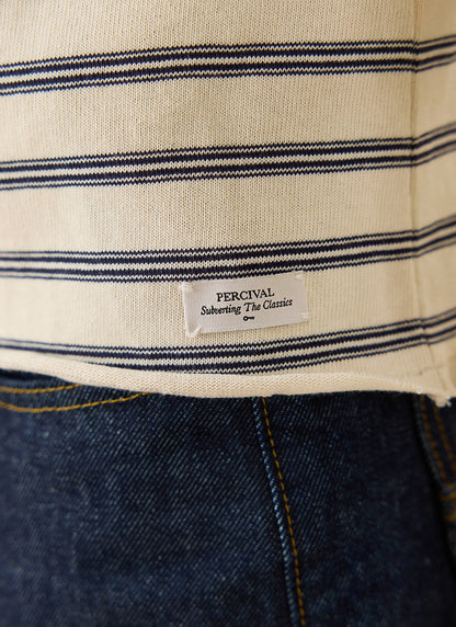 Men's Striped Long Sleeve T Shirt: Arlo - Cotton - White - Percival