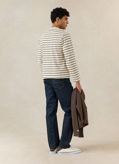 Men's Striped Long Sleeve T Shirt: Arlo - Cotton - White - Percival