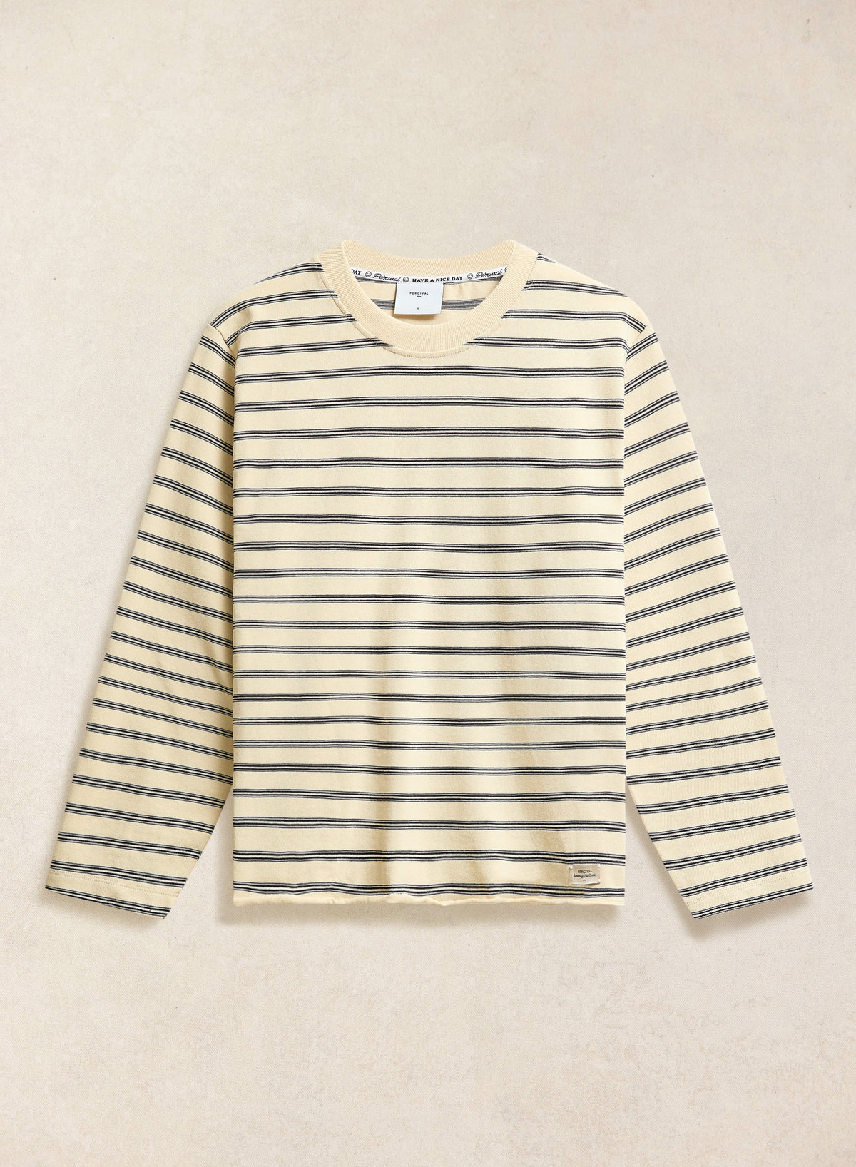 Men's Striped Long Sleeve T Shirt: Arlo - Cotton - White - Percival