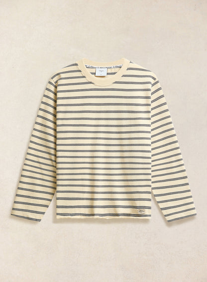 Men's Striped Long Sleeve T Shirt: Arlo - Cotton - White - Percival