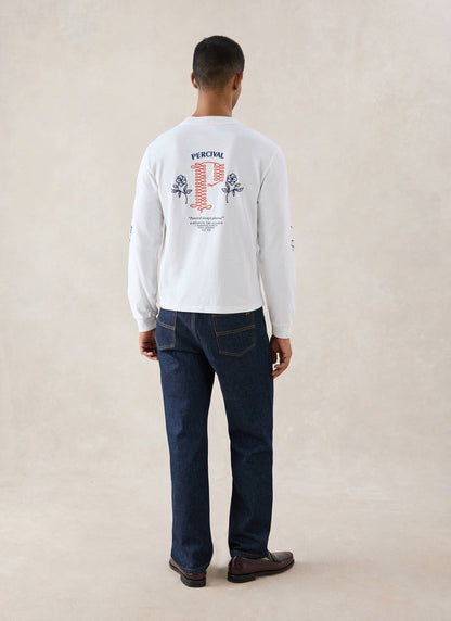 Tucker Embroidered Long Sleeve T-Shirt - White - Percival