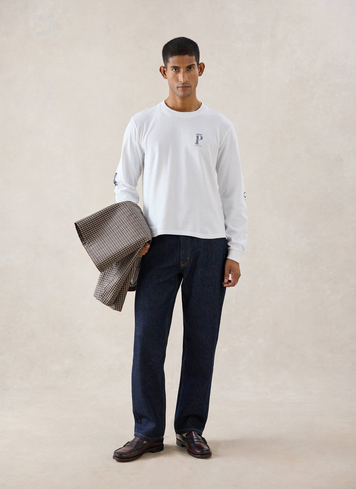 Tucker Embroidered Long Sleeve T-Shirt - White - Percival