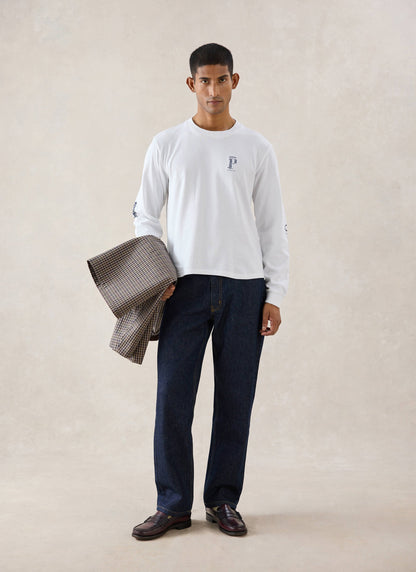 Tucker Embroidered Long Sleeve T-Shirt - White - Percival