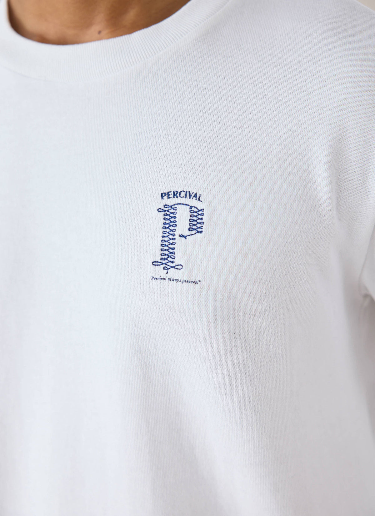 Tucker Embroidered Long Sleeve T-Shirt - White - Percival