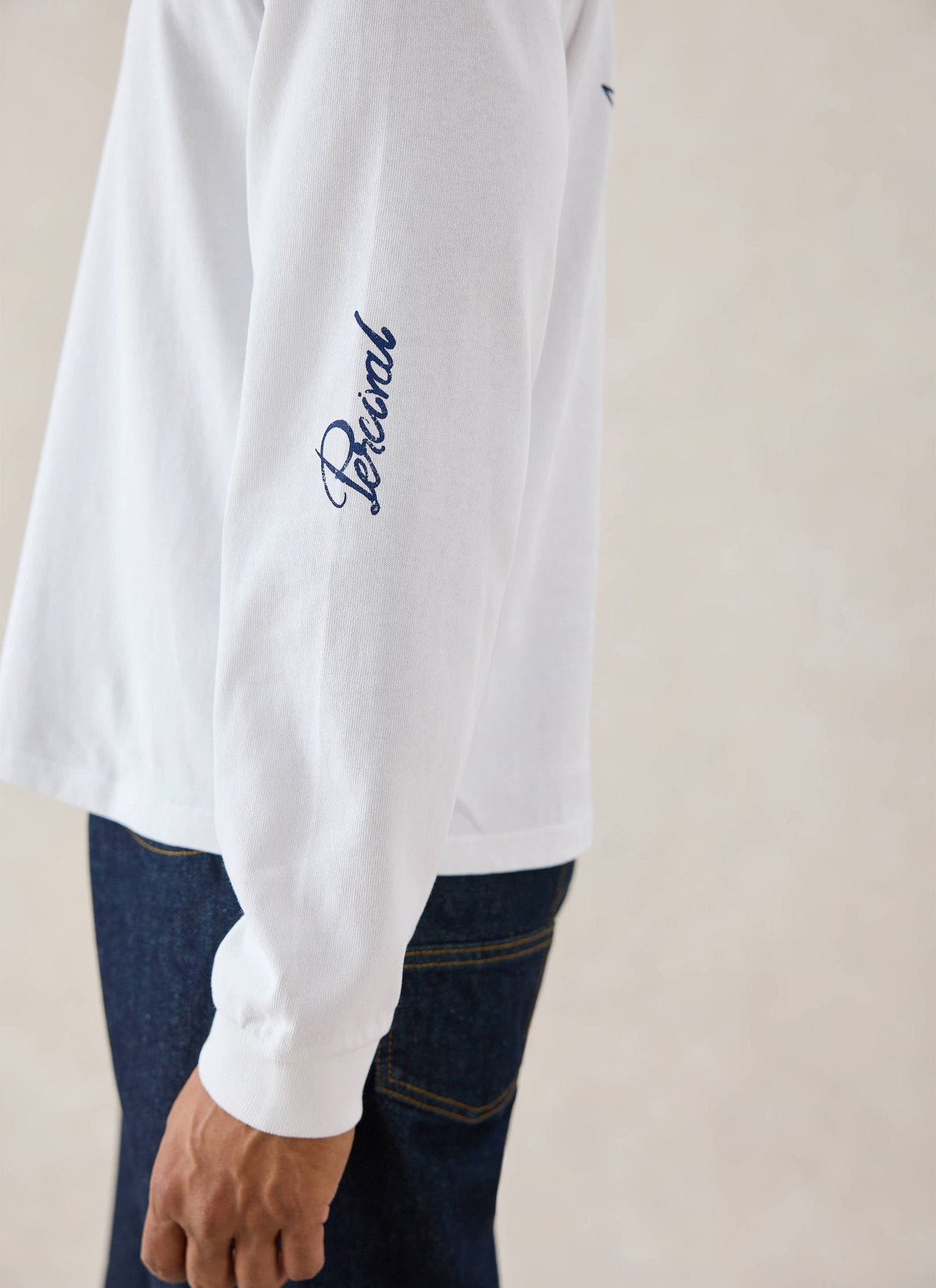 Tucker Embroidered Long Sleeve T-Shirt - White - Percival