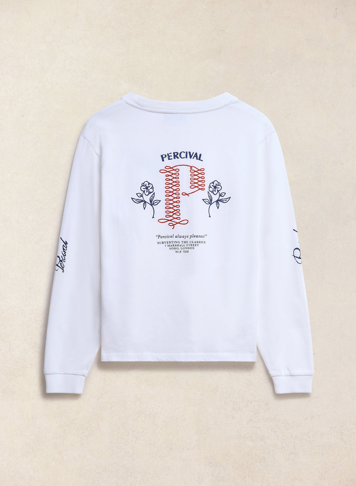 Tucker Embroidered Long Sleeve T-Shirt - White - Percival