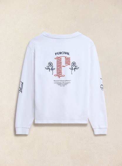 Tucker Embroidered Long Sleeve T-Shirt - White - Percival
